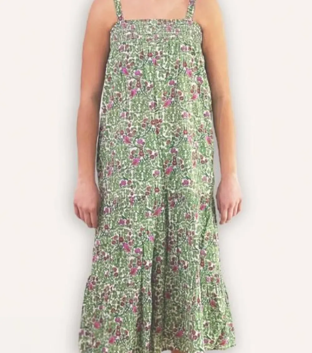 Pomegranate Inc Green & Pink Bird Long Babydoll Dress Outlet