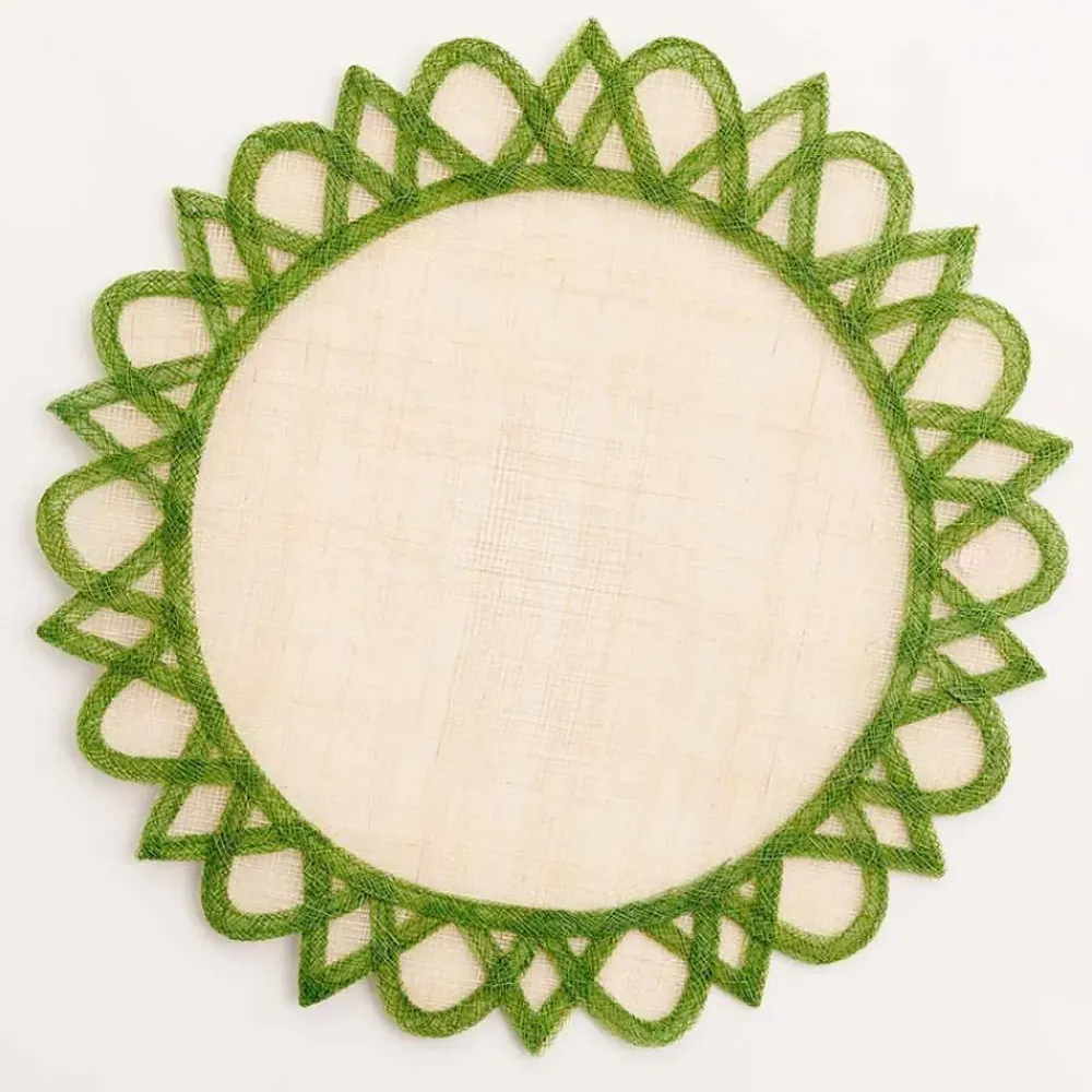Pomegranate Inc Green Edge Woven Round Placemats | Set 4