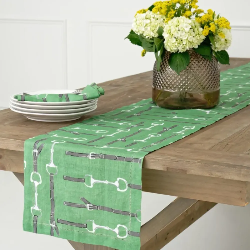 Pomegranate Inc Green Linen Snaffle & Buckle Table Runner Sale
