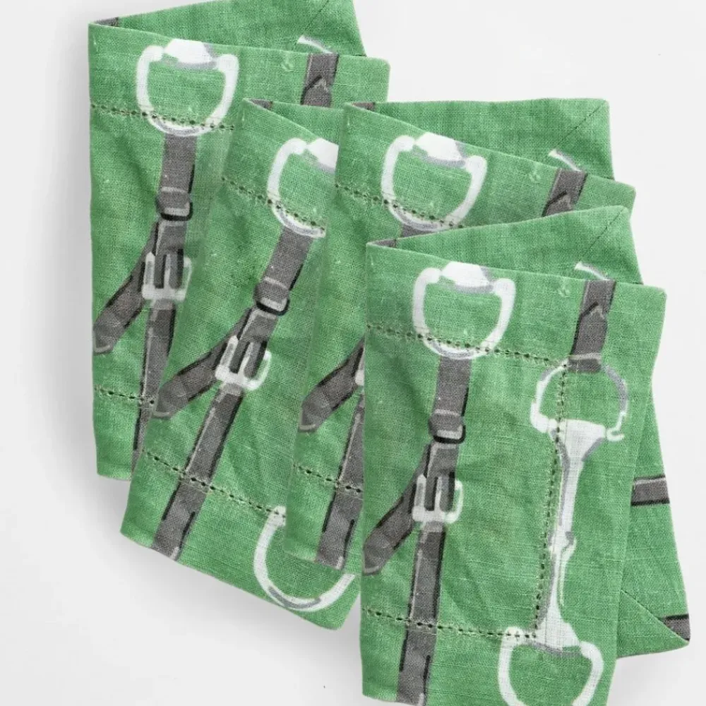 Pomegranate Inc Green Linen Snaffle & Buckle Cocktail Napkin | Set of 4 Discount