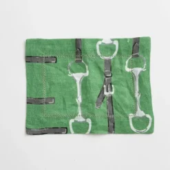 Pomegranate Inc Green Linen Snaffle & Buckle Cocktail Napkin | Set of 4 Discount