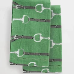 Pomegranate Inc Green Linen Snaffle & Buckle Fingertip Towels | Set of 2 Outlet