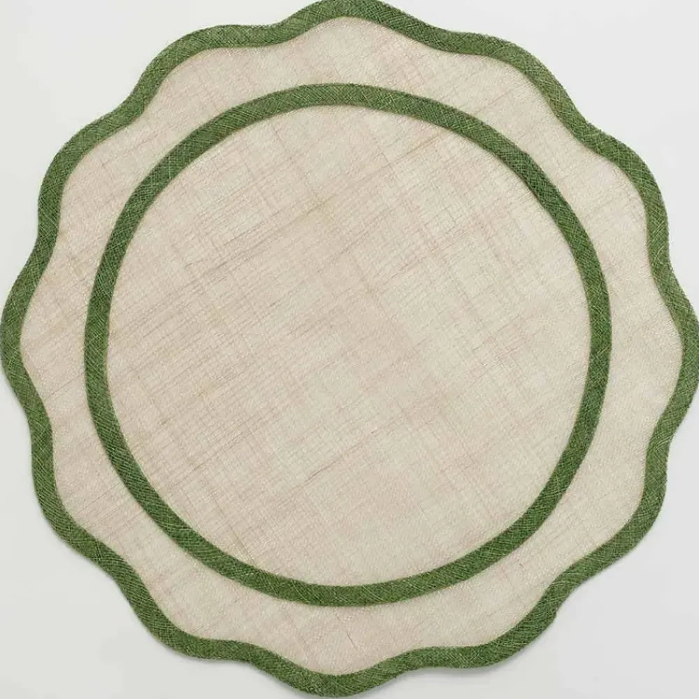 Pomegranate Inc Green Scalloped Edge Woven Placemats | Set 4 New
