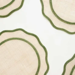 Pomegranate Inc Green Scalloped Edge Woven Placemats | Set 4 New
