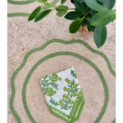 Pomegranate Inc Green Scalloped Edge Woven Placemats | Set 4 New