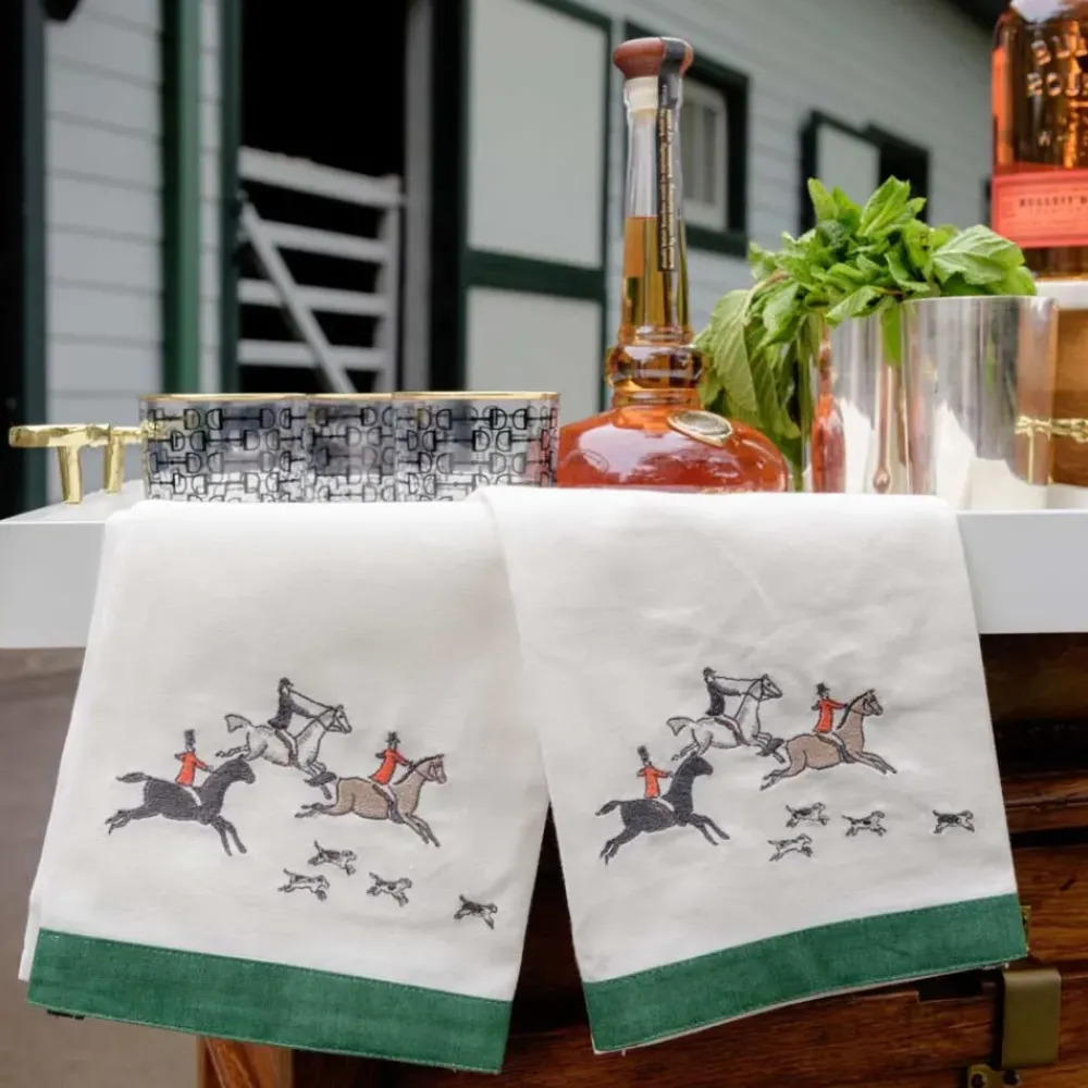 Pomegranate Inc Hunt Scene Embroidered Horse and Rider Tea Towels