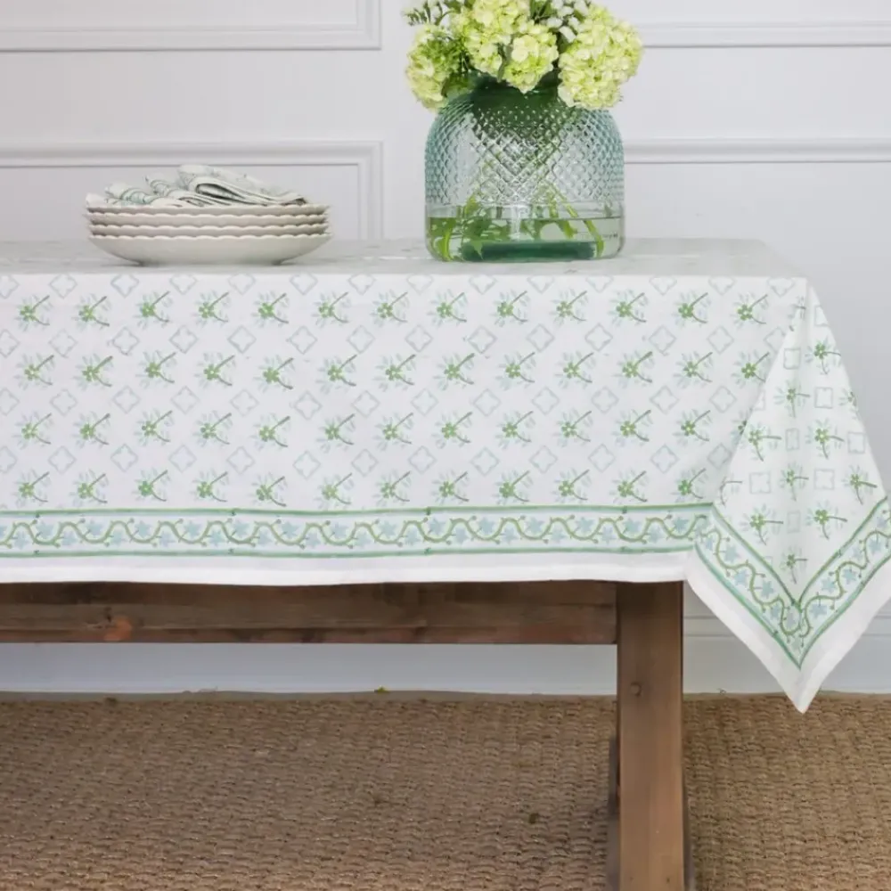 Pomegranate Inc India Hicks Cuban Flower Blue & Green Tablecloth New