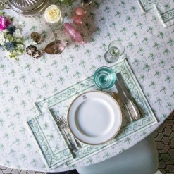 Pomegranate Inc India Hicks Cuban Flower Blue & Green Tablecloth New