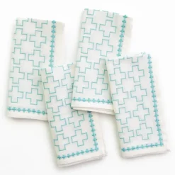 Pomegranate Inc India Hicks Home Embroidered Grand Cross Palladian Blue Napkin | Set o New