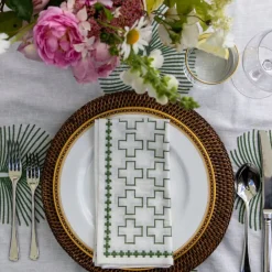 Pomegranate Inc India Hicks Home Embroidered Grand Cross Soft Sage Napkin | Set of 4 Online