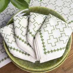 Pomegranate Inc India Hicks Home Embroidered Grand Cross Soft Sage Napkin | Set of 4 Online