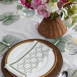 Pomegranate Inc India Hicks Home Embroidered Grand Cross Soft Sage Napkin | Set of 4 Online