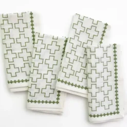 Pomegranate Inc India Hicks Home Embroidered Grand Cross Soft Sage Napkin | Set of 4 Online