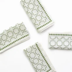 Pomegranate Inc India Hicks Home Embroidered Grand Cross Soft Sage Napkin | Set of 4 Online