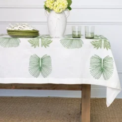 Pomegranate Inc India Hicks Home Embroidered Twin Palms Soft Sage Tablecloth Clearance