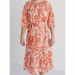 Pomegranate Inc Mango Parrot Ruffle Midi Dress Outlet