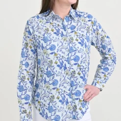 Pomegranate Inc Mila Floral Blue Button Down Blouse Discount