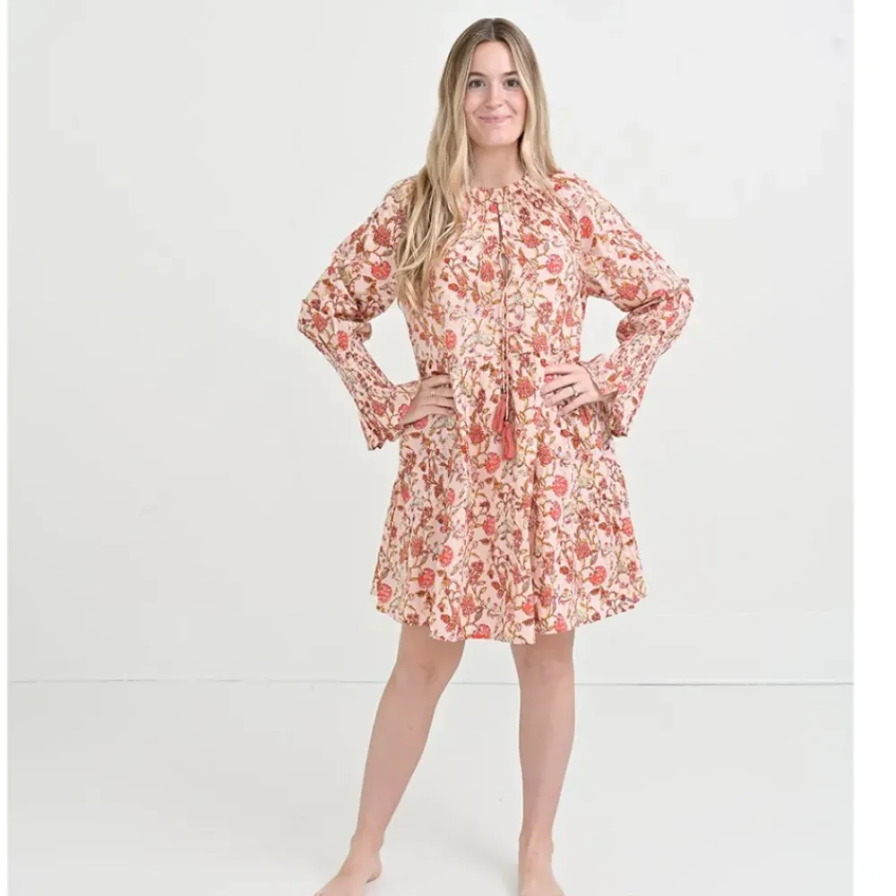 Pomegranate Inc Mila Floral Blush Long Sleeve Flounce Dress Best