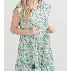 Pomegranate Inc Mila Floral Emerald Cap Sleeve Flounce Dress Sale