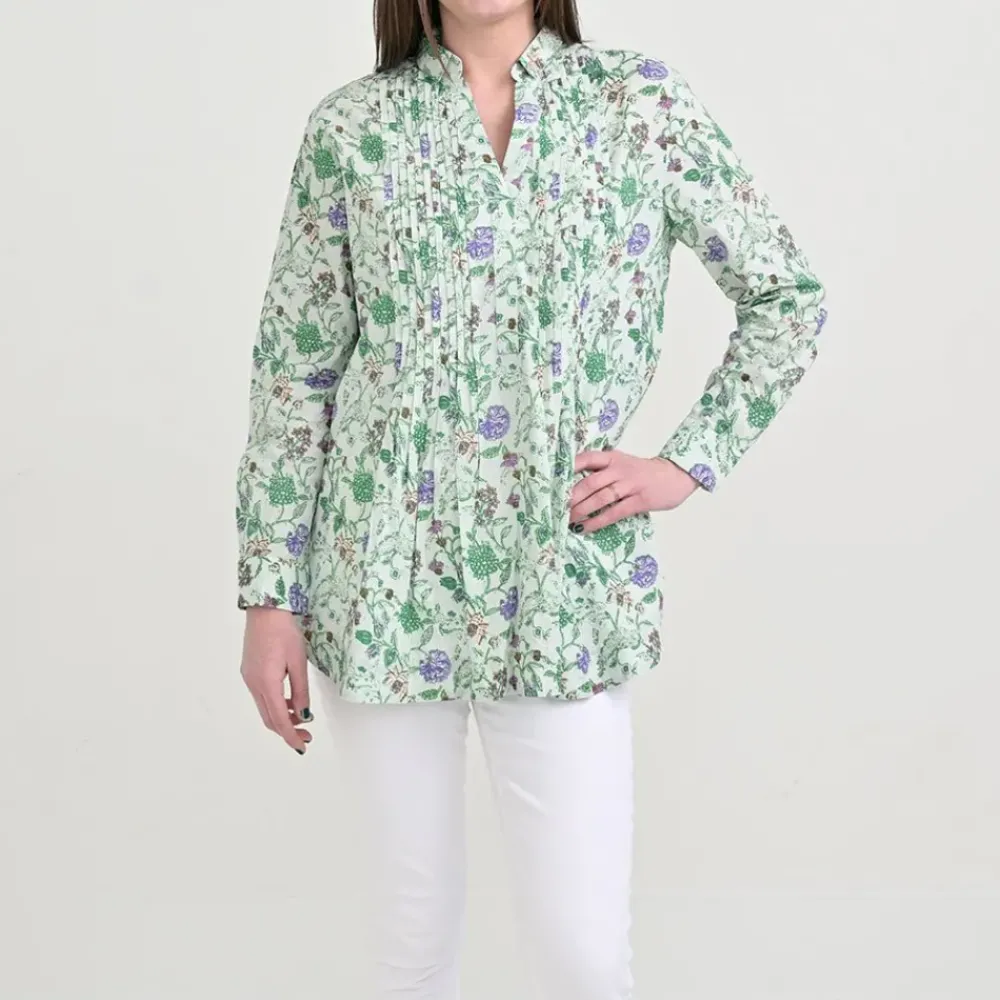 Pomegranate Inc Mila Floral Emerald Pintuck Collared Tunic New