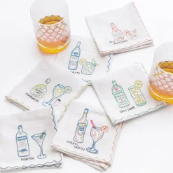 Pomegranate Inc Mixed Drink Embroidered Linen Cocktail Napkins | Set of 6 Outlet