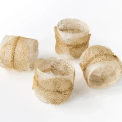 Pomegranate Inc Mustard Poplar Leaf Napkin Rings | Set of 4 Hot
