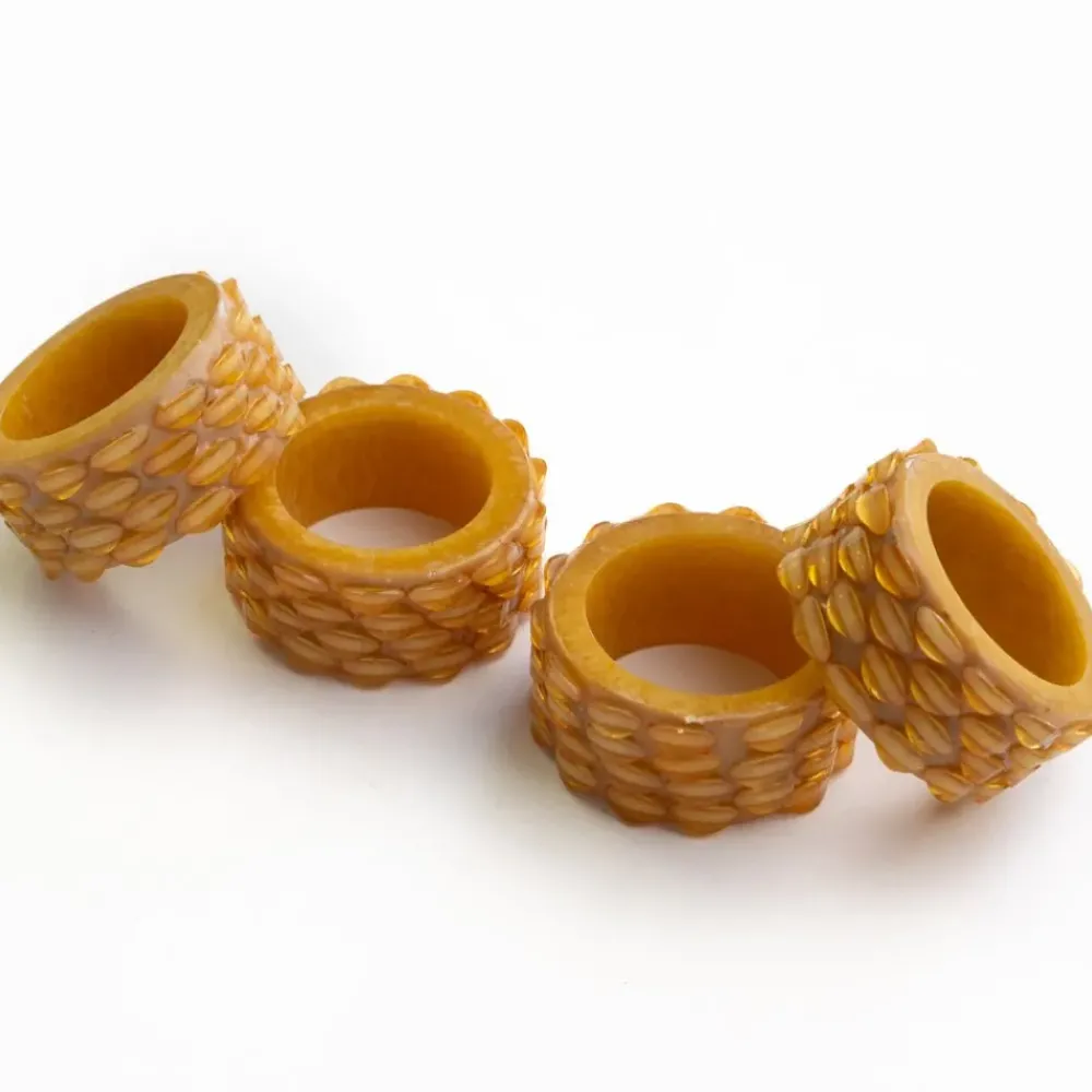 Pomegranate Inc Mustard Round Resin Beaded Napkin Ring | Set of 4 Online