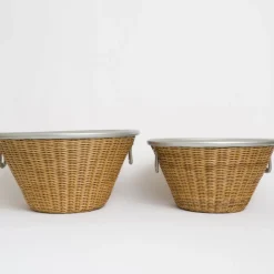 Pomegranate Inc Natural Wicker and Aluminum Ice Bucket with Handles New