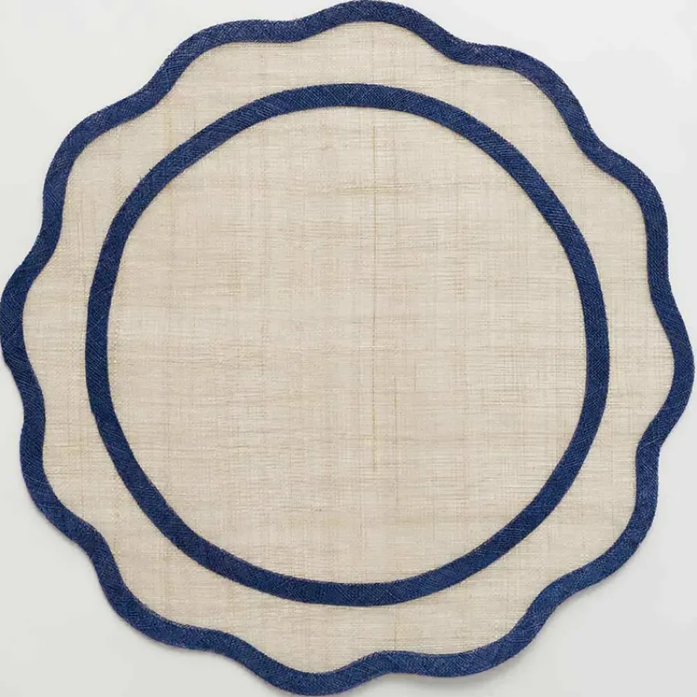 Pomegranate Inc Navy Blue Scalloped Edge Natural Fiber Round Placemats Sale