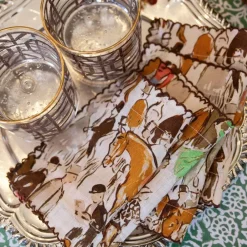 Pomegranate Inc Paddock Scene Linen Cocktail Napkin | Set of 4