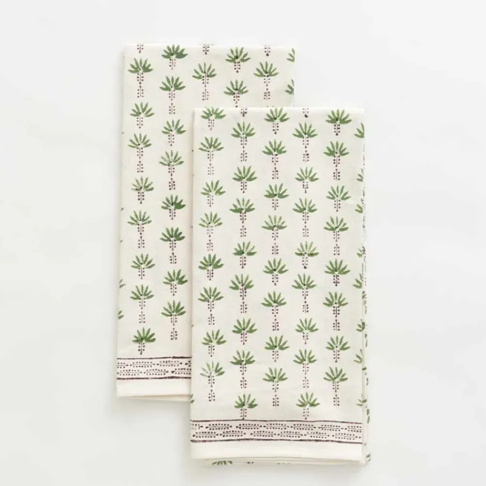 Pomegranate Inc Palm Tree Dot Green Tea Towels | Set of 2