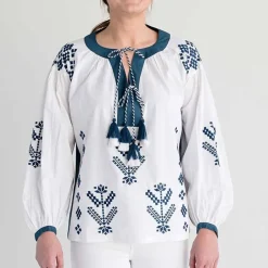 Pomegranate Inc Paros Embroidered Blouse Navy Sale