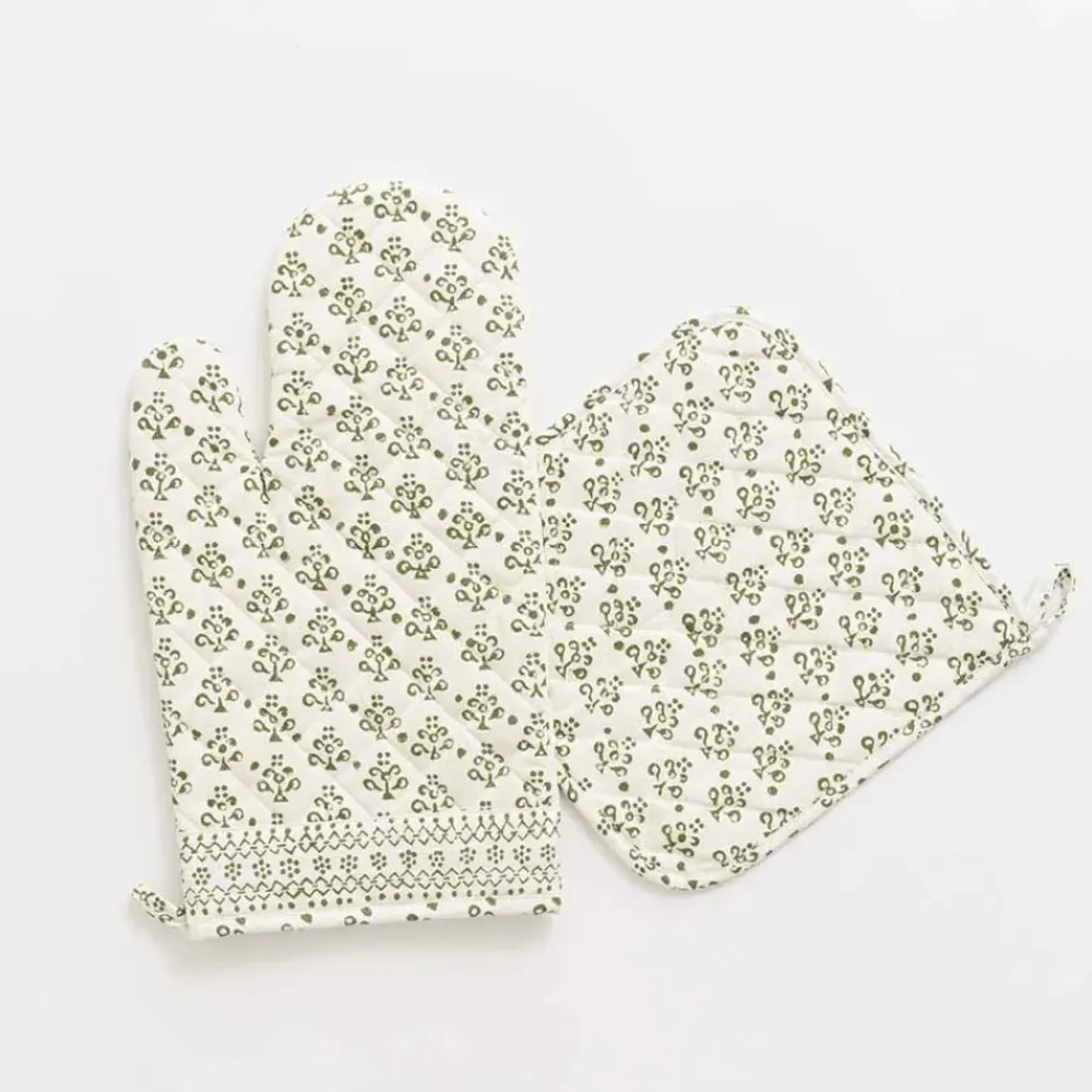Pomegranate Inc Phlox Green Oven Mitt Set Sale
