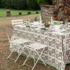 Pomegranate Inc Pom Bells Basil & Magenta Tablecloth New