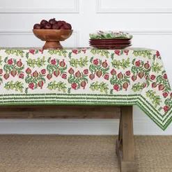 Pomegranate Inc Pom Bells Basil & Magenta Tablecloth New