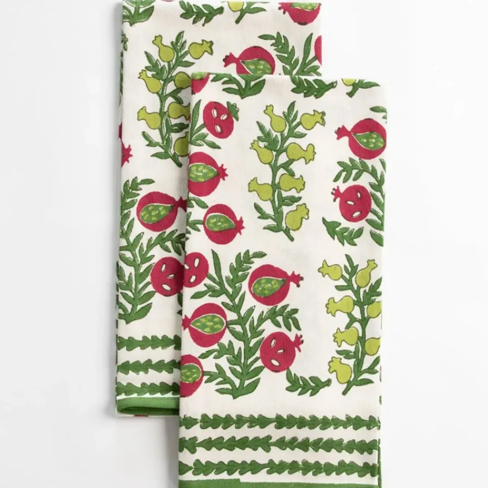 Pomegranate Inc Pom Bells Basil & Magenta Tea Towels | Set of 2