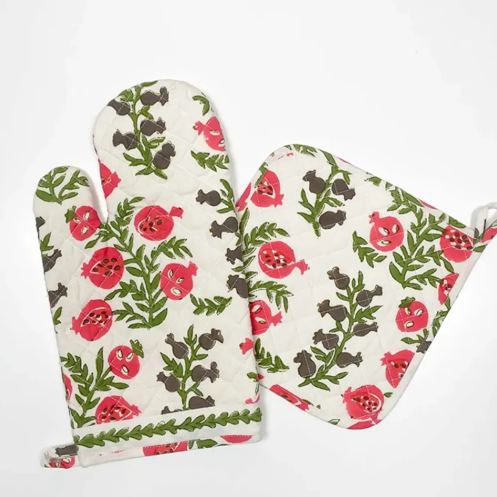 Pomegranate Inc Pom Bells Fern & Poppy Oven Mitt Set Clearance