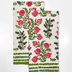 Pomegranate Inc Pom Bells Fern & Poppy Tea Towels | Set of 2 New