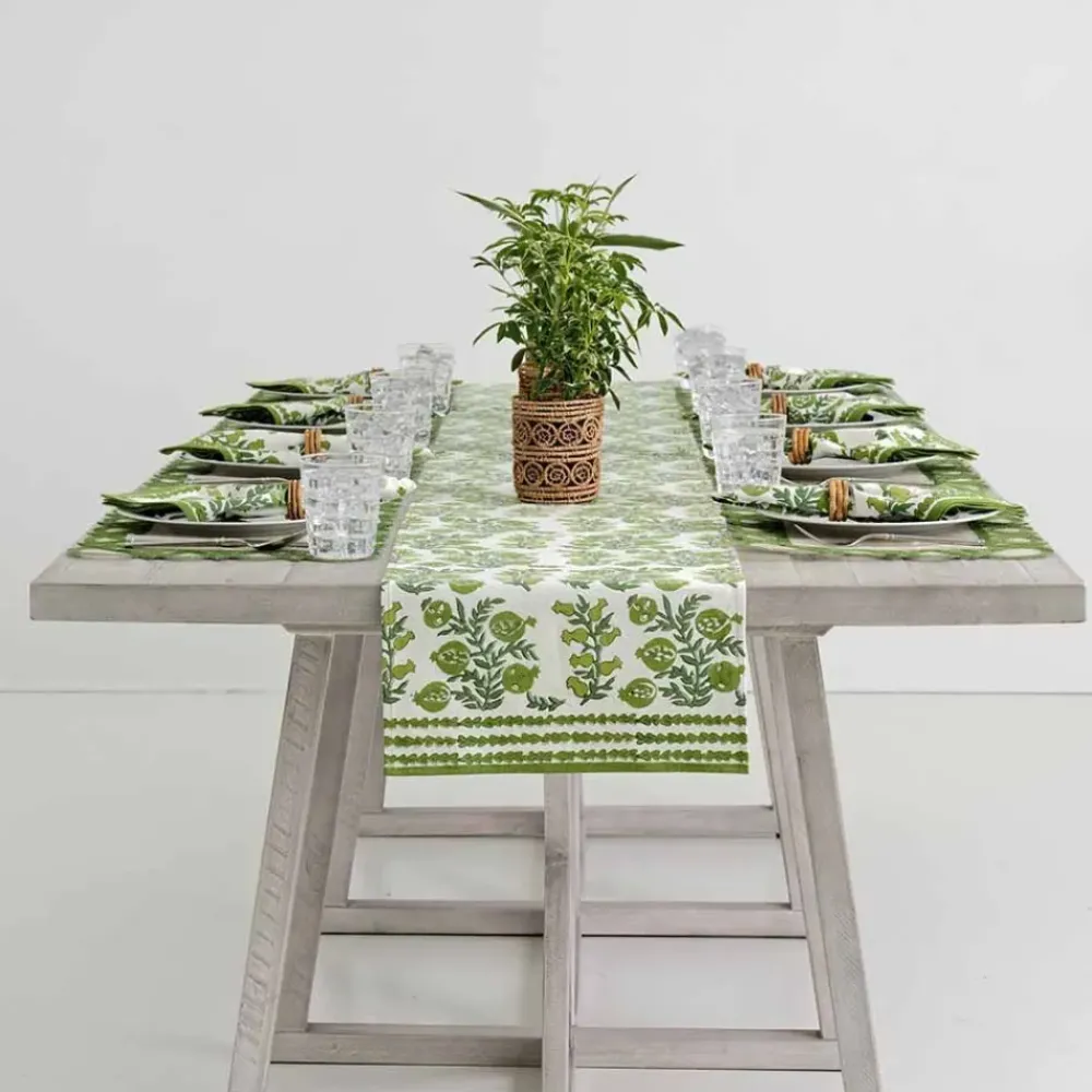 Pomegranate Inc Pom Bells Green Table Runner New