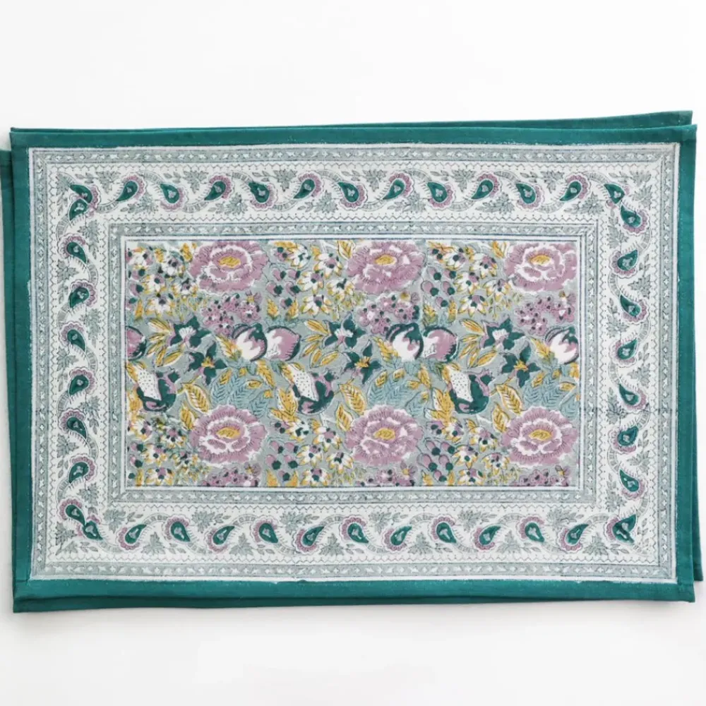Pomegranate Inc Pomegranate Garden Teal & Lilac Placemat | Set of 4 Hot