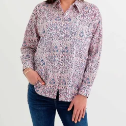 Pomegranate Inc Red & Blue Paisley Button Down Blouse Online