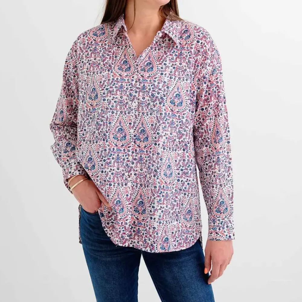 Pomegranate Inc Red & Blue Paisley Button Down Blouse Online