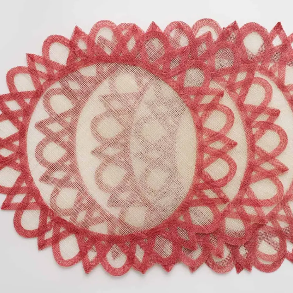 Pomegranate Inc Red Bordered Round Woven Easy Care Placemats New