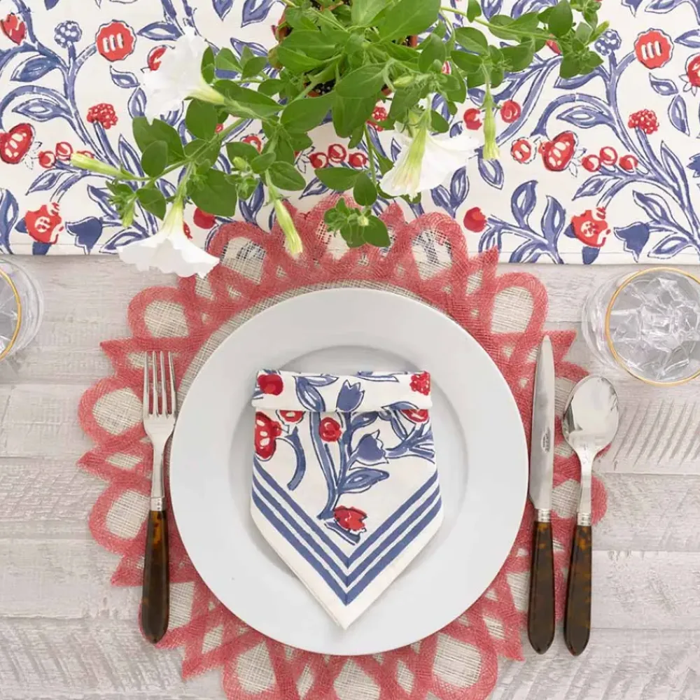 Pomegranate Inc Red Bordered Round Woven Easy Care Placemats New