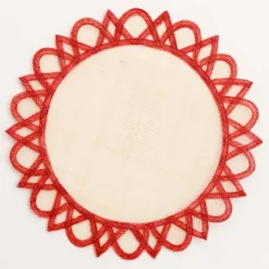 Pomegranate Inc Red Bordered Round Woven Easy Care Placemats New