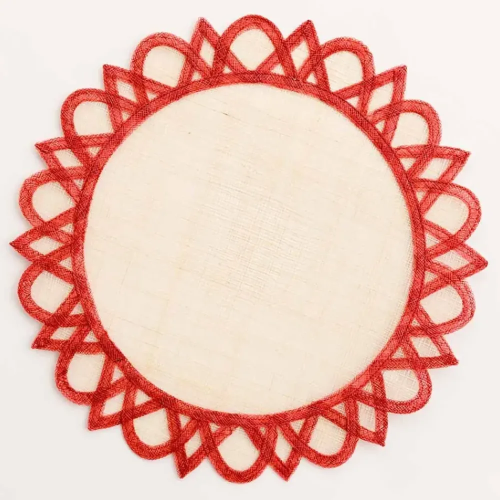 Pomegranate Inc Red Bordered Round Woven Easy Care Placemats New