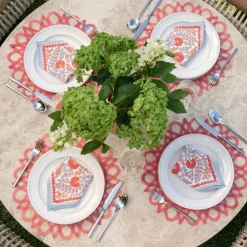 Pomegranate Inc Red Bordered Round Woven Easy Care Placemats New