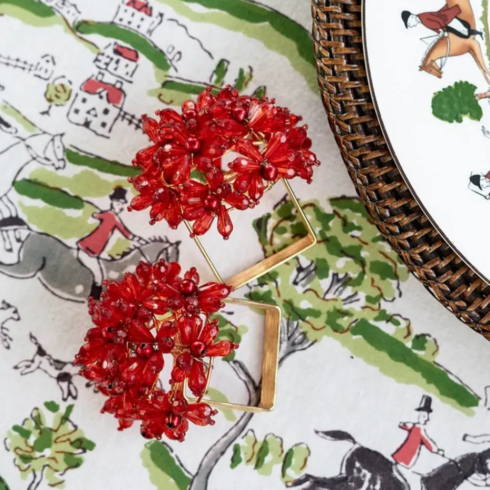 Pomegranate Inc Red Bouquet Beaded Napkin Ring | Set of 4 New