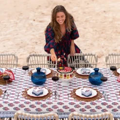 Pomegranate Inc Sagar Red & Blue Tablecloth New
