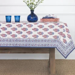 Pomegranate Inc Sagar Red & Blue Tablecloth New